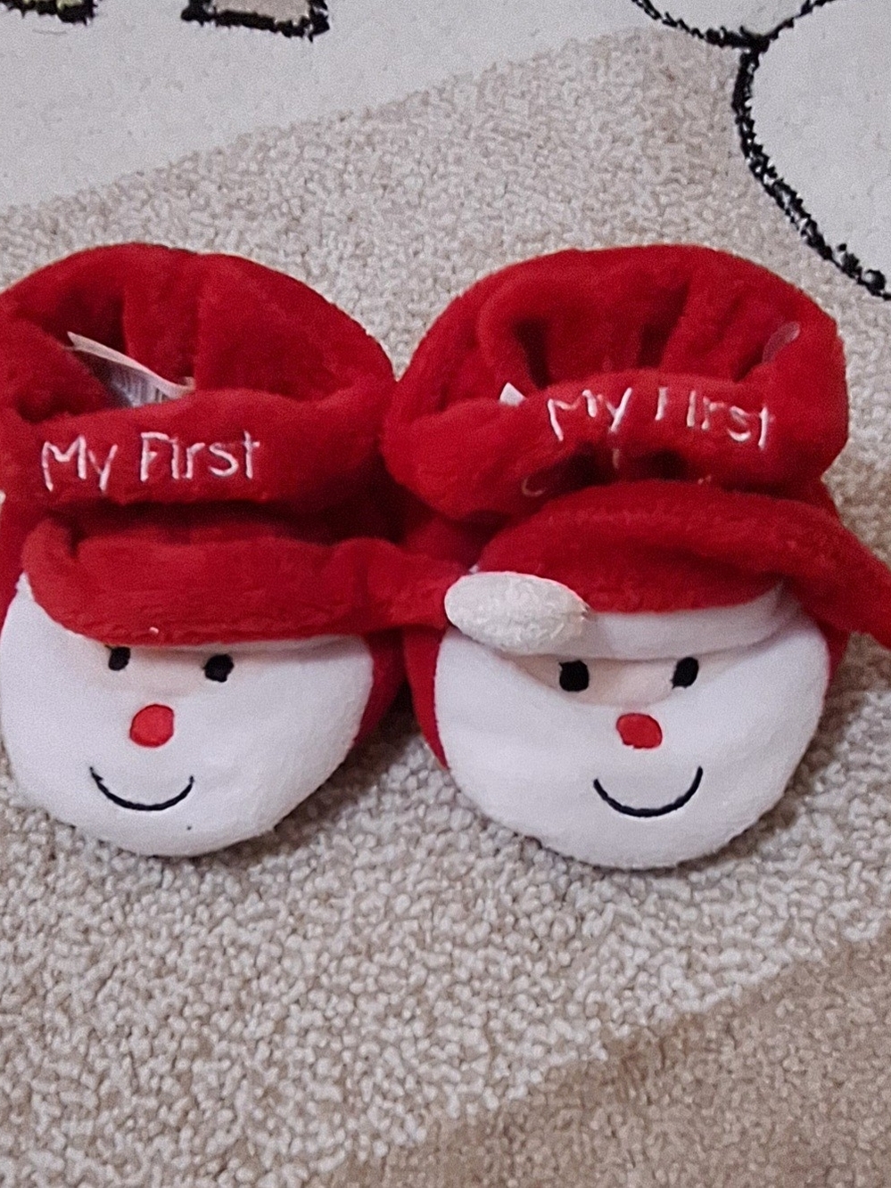 Dan Dee "My First Christmas" Red Santa Face Baby Booties Plush Kids Shoes Sz 1-2